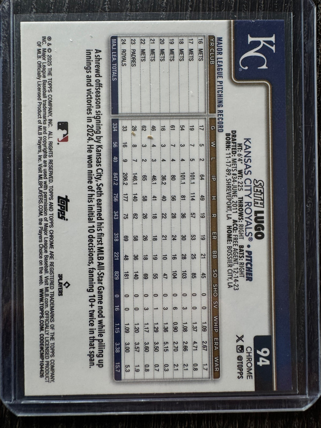 2025 Topps Chrome Seth Lugo Negative Refractor #94
