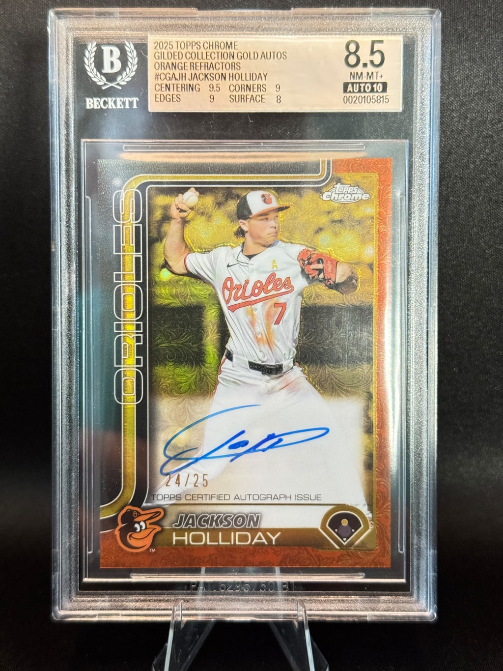 2025 Topps Chrome Gilded Jackson Holliday Gold Auto Orange Refractor /25 BGS 8.5