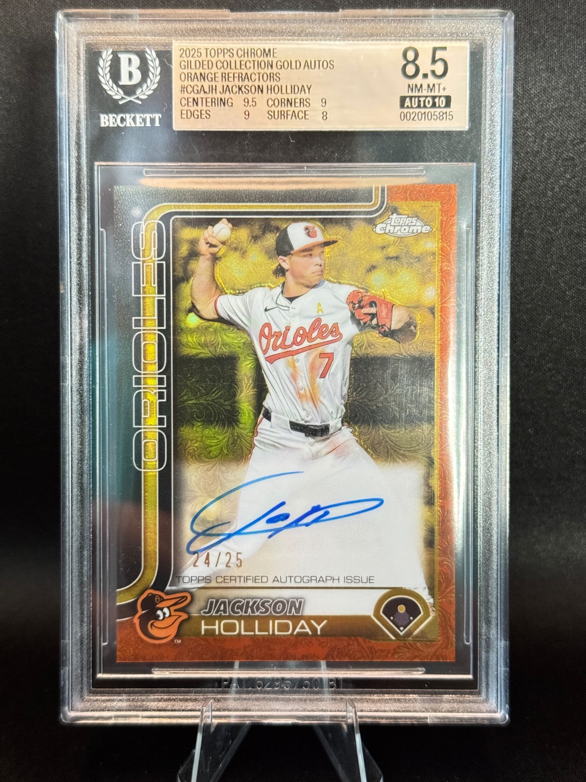 2025 Topps Chrome Gilded Jackson Holliday Gold Auto Orange Refractor /25 BGS 8.5