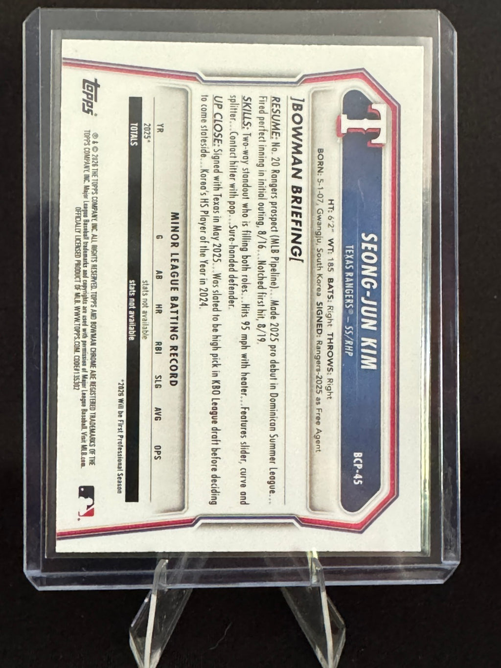 2026 Bowman Chrome Seong-Jun Kim 1st Lazer Refractor #BCP-45 Rangers
