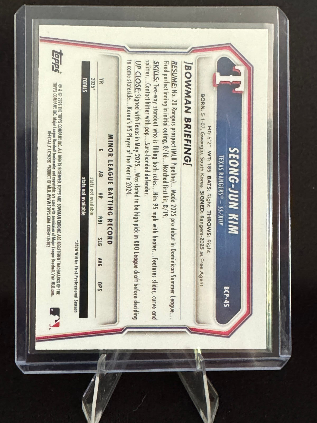 2026 Bowman Chrome Seong-Jun Kim 1st Lazer Refractor #BCP-45 Rangers