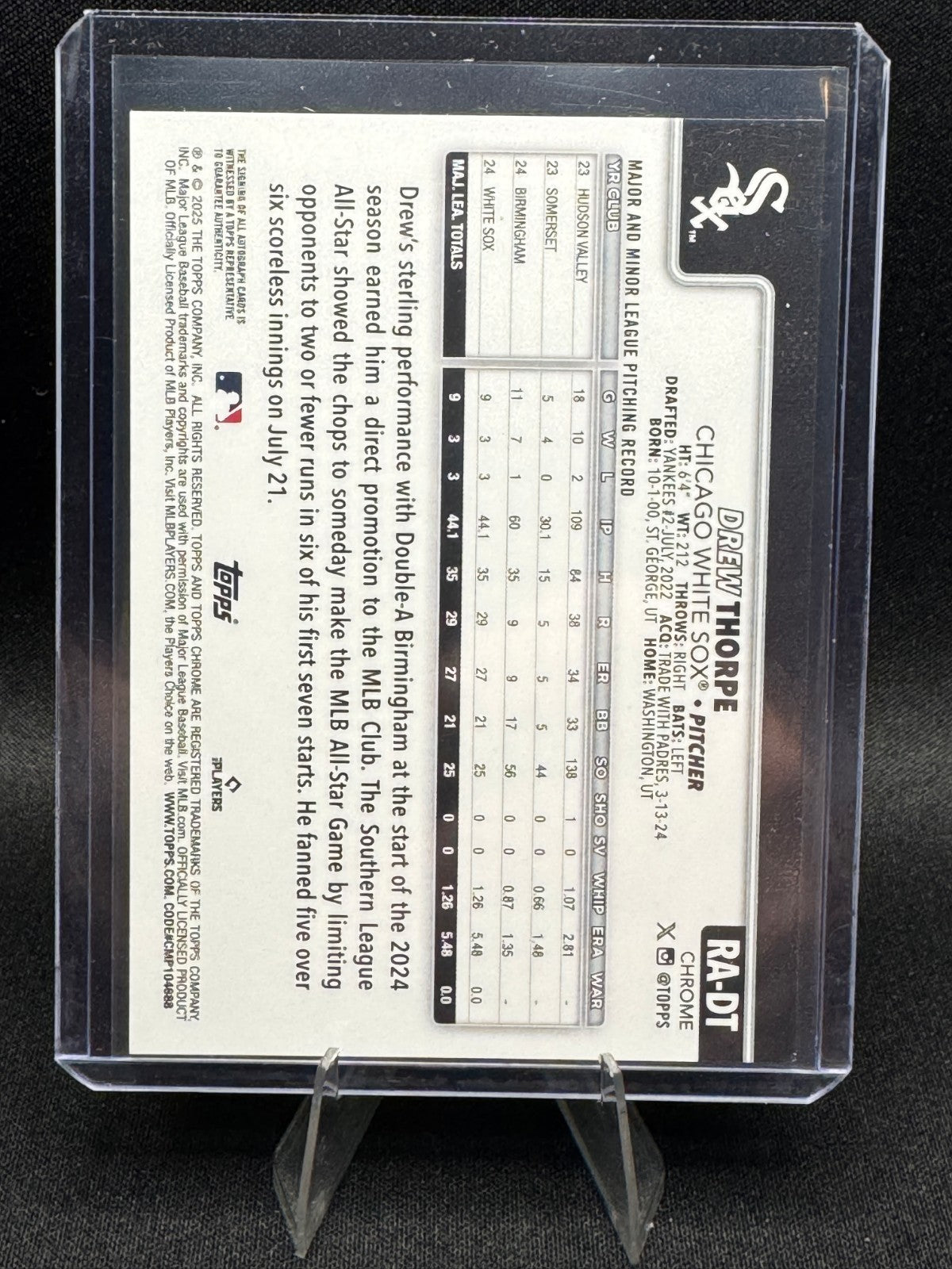 2025 Topps Chrome Sapphire Drew Thorpe Autograph /199 Rookie Card