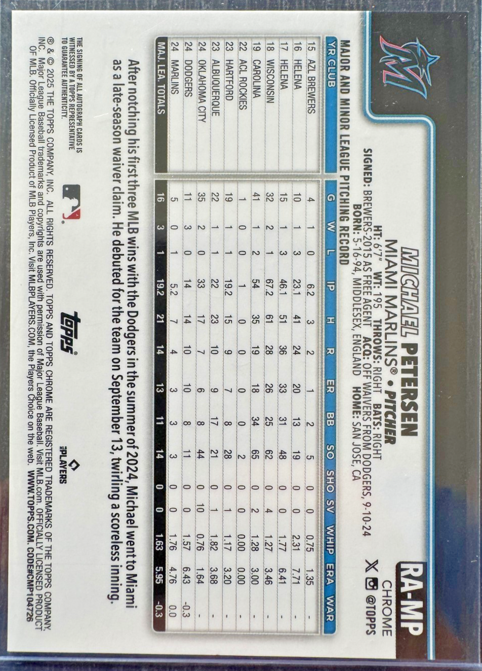 MICHAEL PETERSON 2025 TOPPS CHROME ROOKIE AUTO #RA-MP
