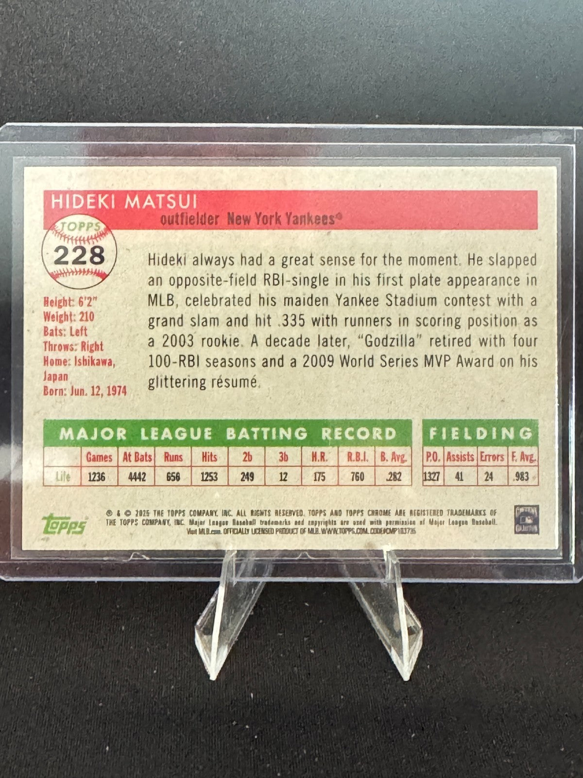 2025 Topps Chrome Platinum Hideki Matsui Topps Logo Refractor /499 #228 Yankees