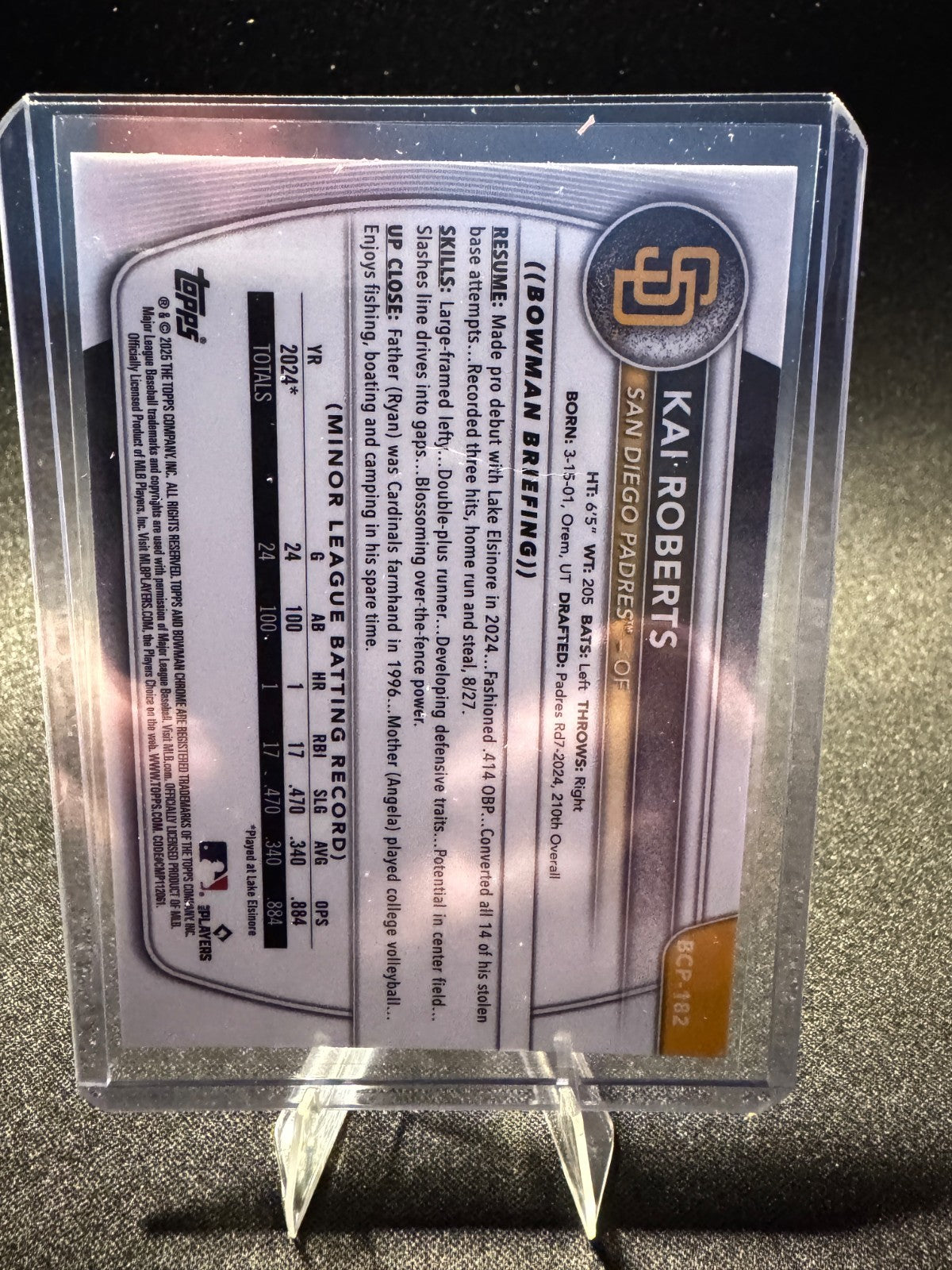 2025 Bowman Chrome Baseball Kai Roberts 1st Aqua Refractor 118/125 #BCP-182