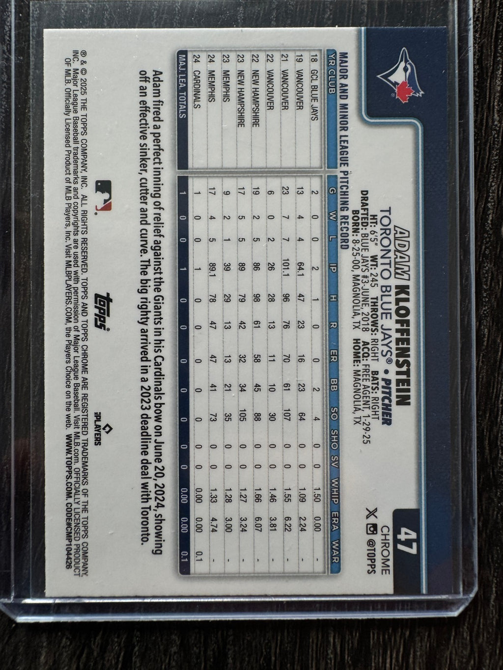 2025 Topps Chrome Logofractor Adam Kloffenstein #47