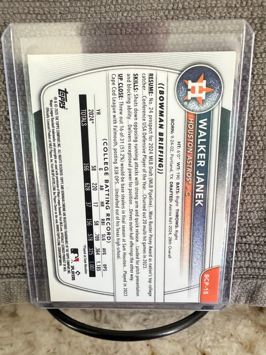 2025 Bowman Chrome Sapphire Walker Janek 1st #BCP-15 Houston Astros Top Prospect