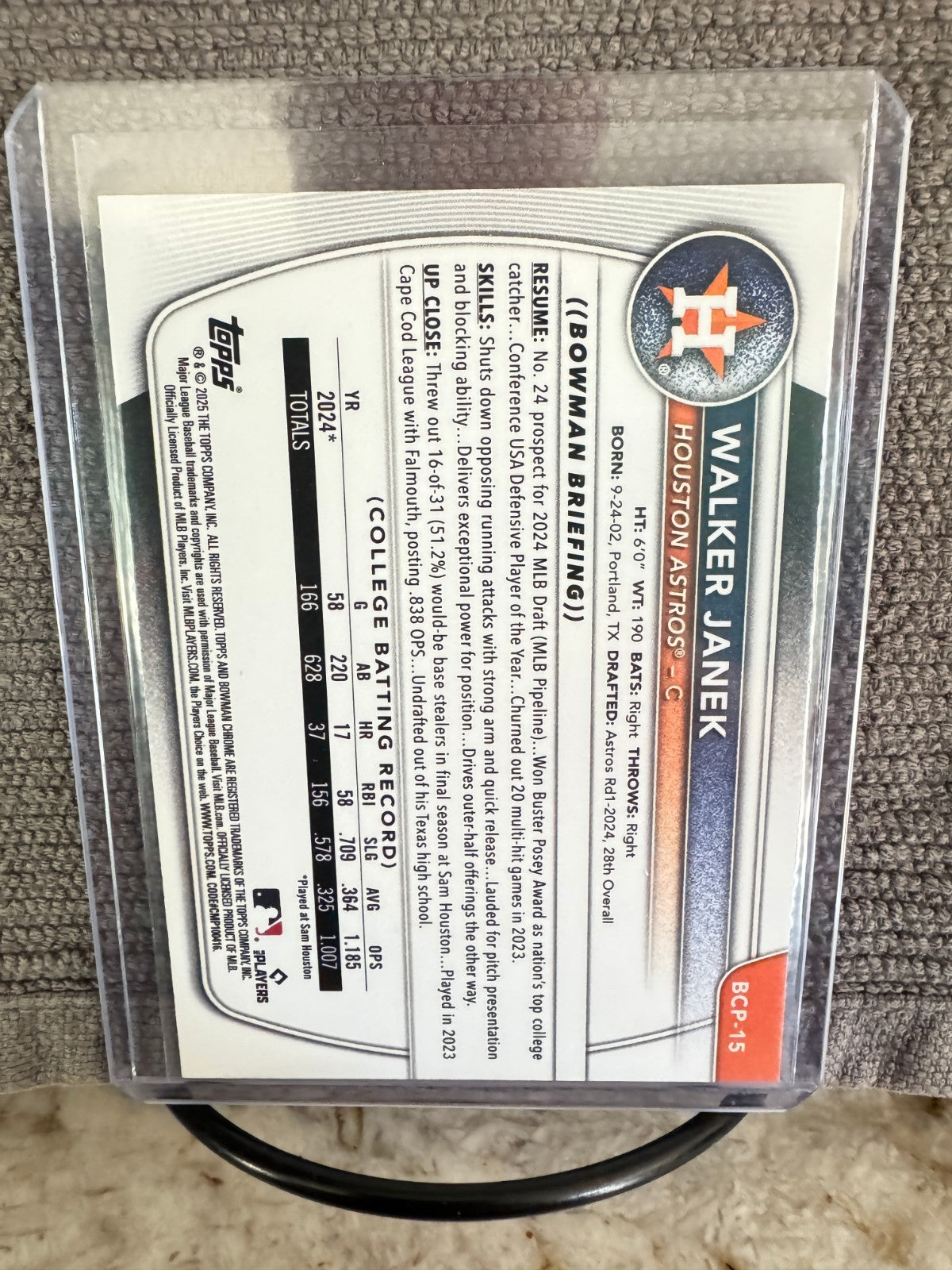 2025 Bowman Chrome Sapphire Walker Janek 1st #BCP-15 Houston Astros Top Prospect