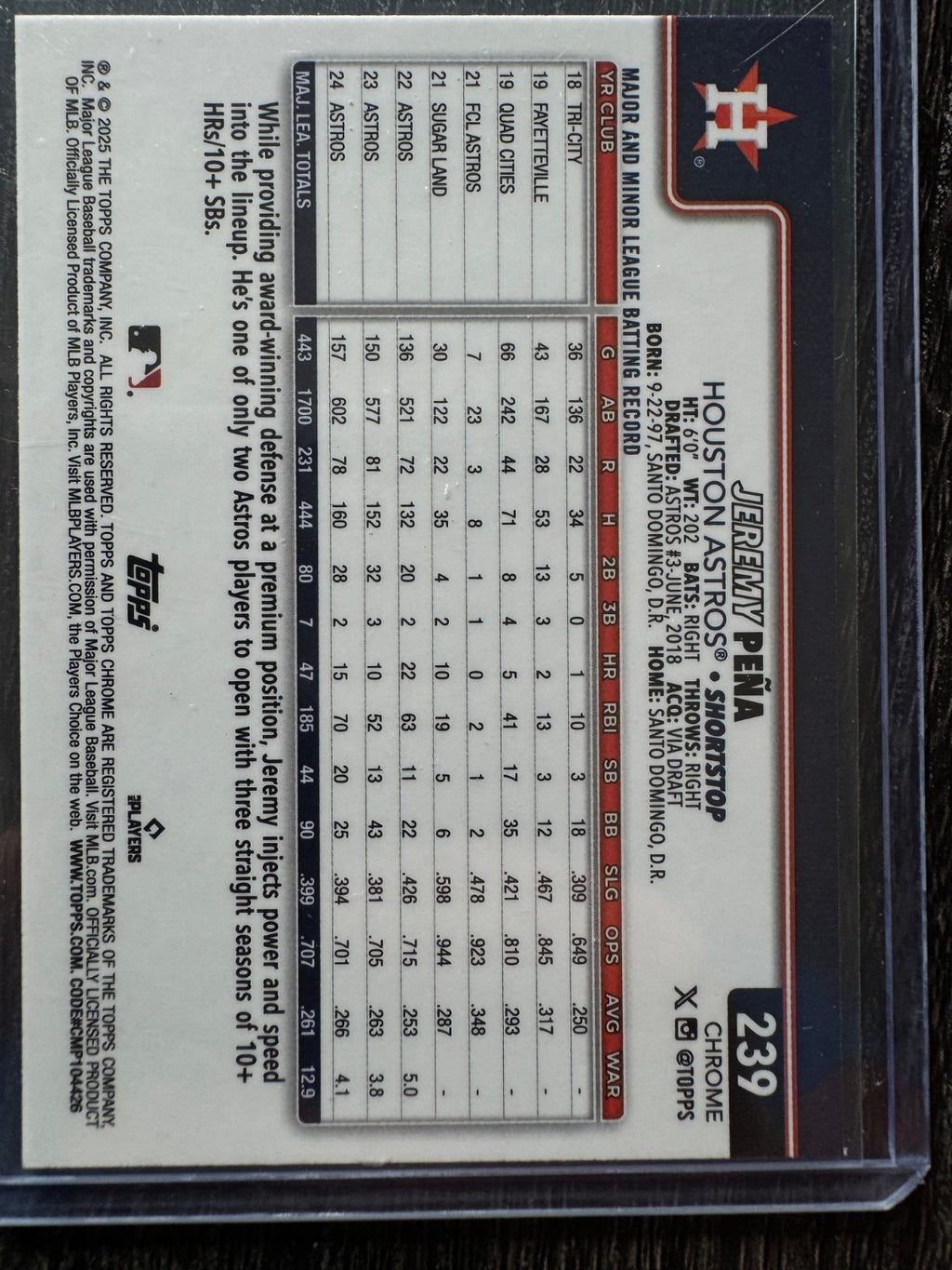 2025 Topps Chrome Jeremy Pena Negative Refractor #239