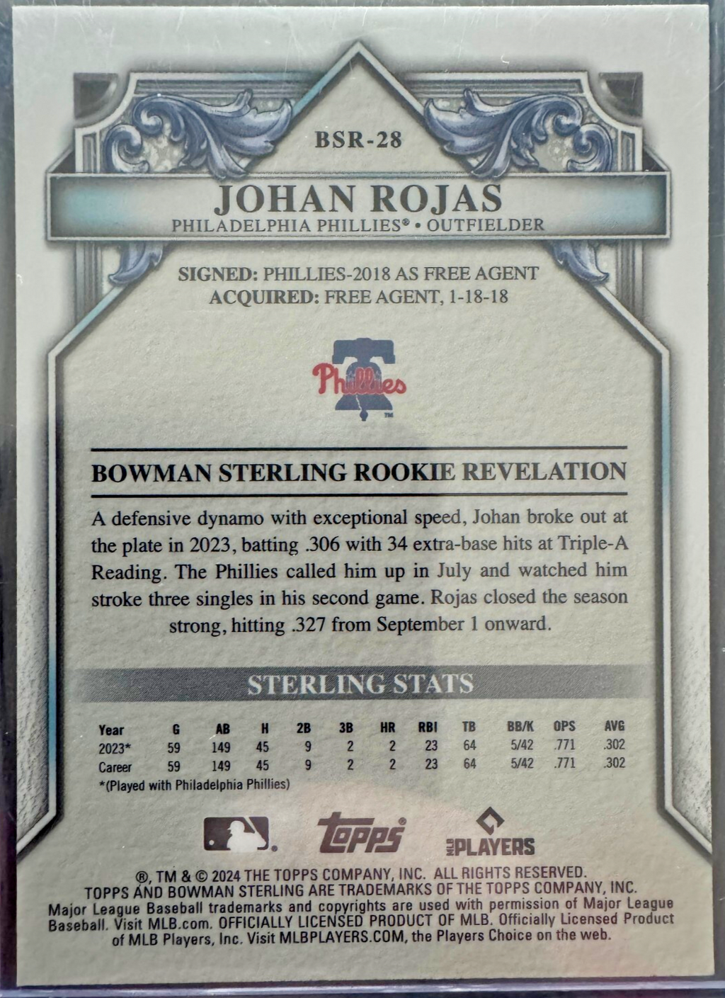 2024 Bowman Sterling - Rookie Johan Rojas #BSR-28 Magenta Refractor /75 (RC)