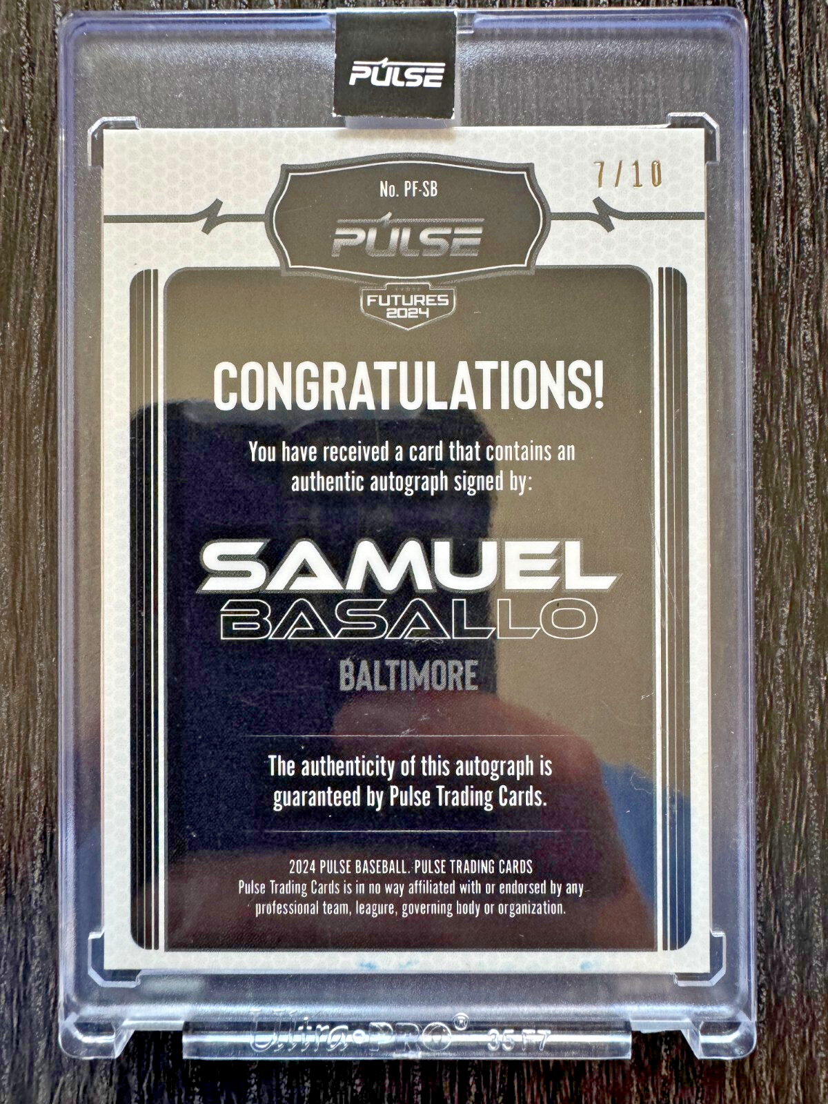 2024 Pulse Baseball Samuel Basallo Gold Auto 7/10 PF-SB