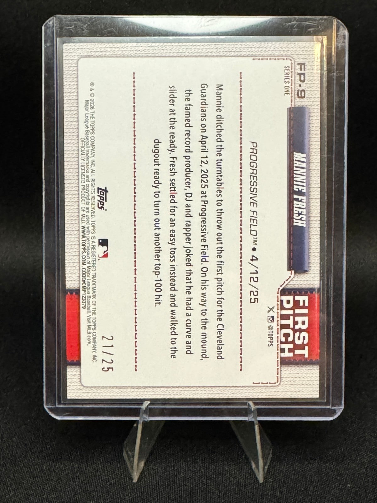 2026 Topps Baseball Series 1 ORANGE First Pitch Mannie Fresh 21/25 Guardians