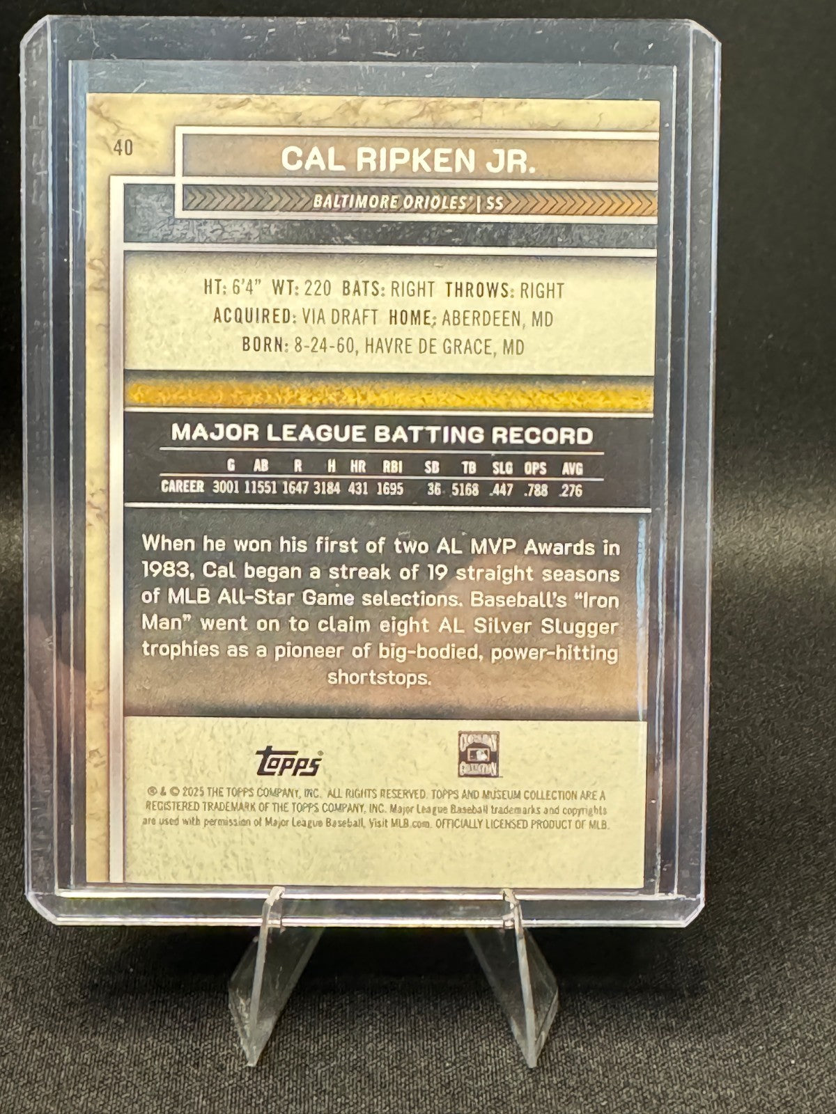 Cal Ripken Jr. 2025 Topps Museum Collection Orioles Pink Sapphire /199