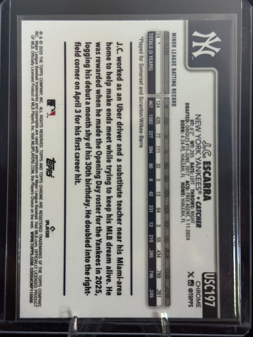 2025 Topps Chrome Update Series - JC Escarra Teal Raywave Refractor /299 (RC)