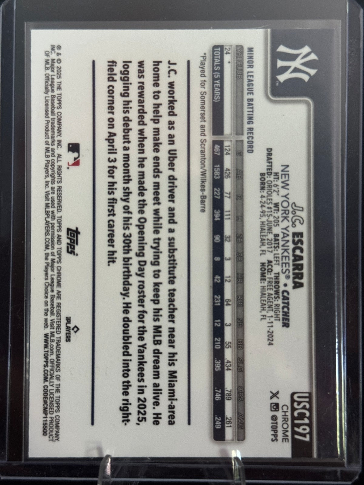 2025 Topps Chrome Update Series - JC Escarra Teal Raywave Refractor /299 (RC)