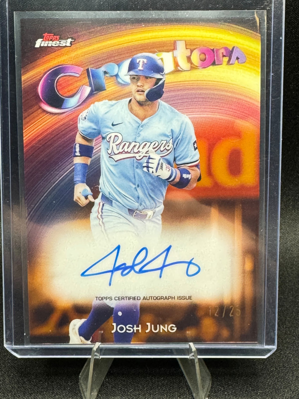 2025 Topps Finest Josh Jung Creators Orange Refractor Auto /25 Rangers CAV-JJ