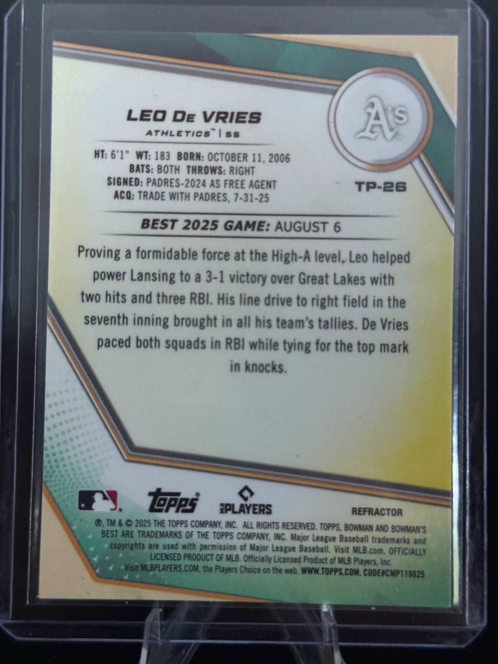 2025 Bowman's Best Leo De Vries Top Prospects Refractor #TP-26 Athletics