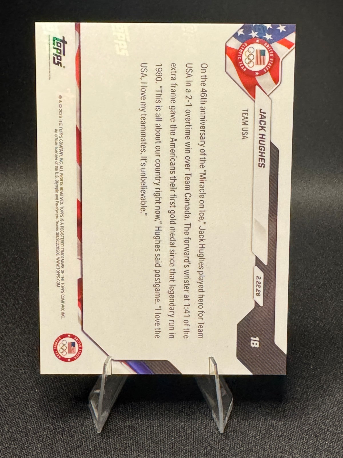 2026 Topps Now Winter Olympics Golden Goal Gold Medal USA 18 Jack Hughes