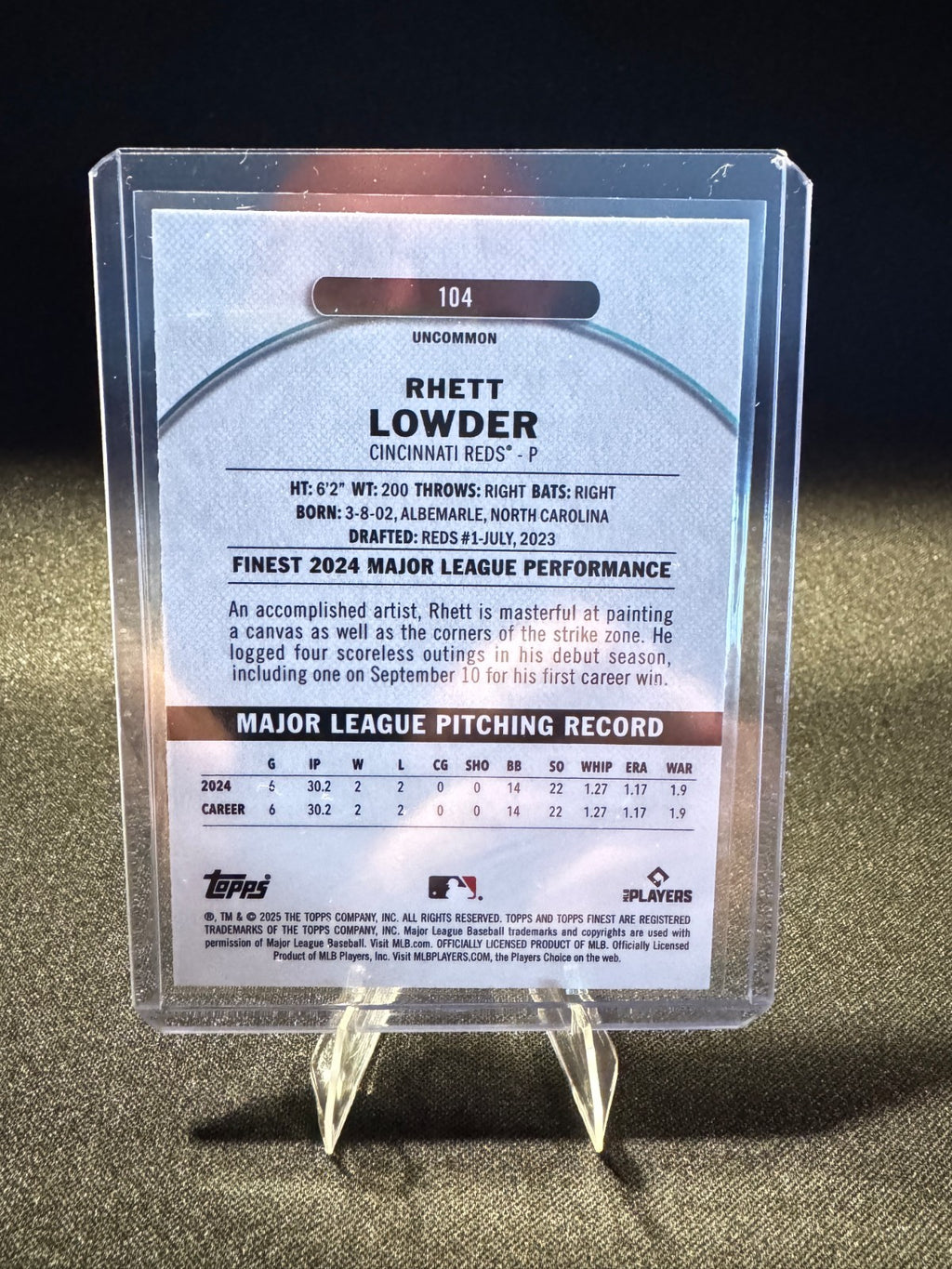 2025 Topps Finest - Uncommon Rhett Lowder #104 Blue Refractor /150 (RC)