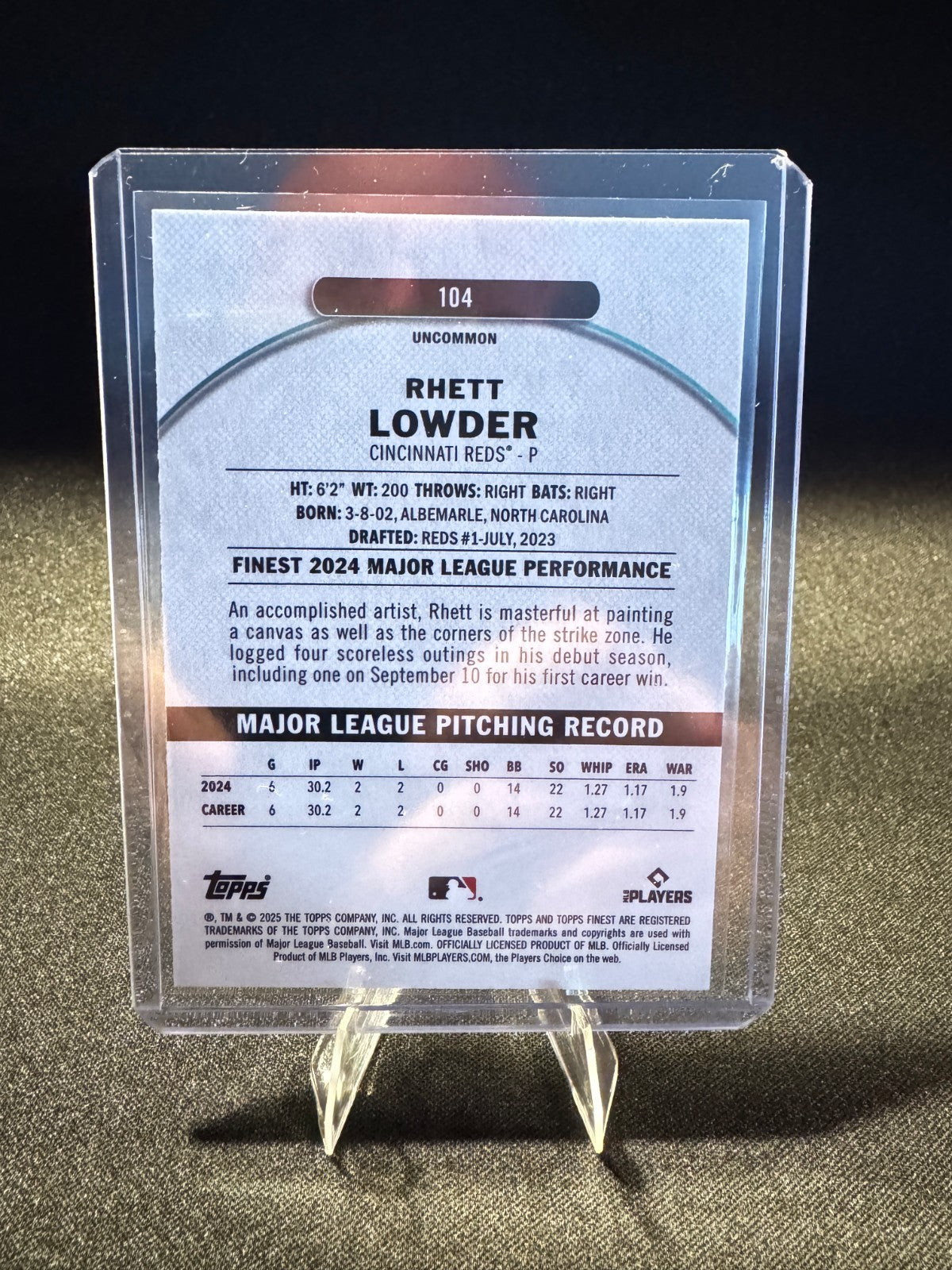 2025 Topps Finest - Uncommon Rhett Lowder #104 Blue Refractor /150 (RC)