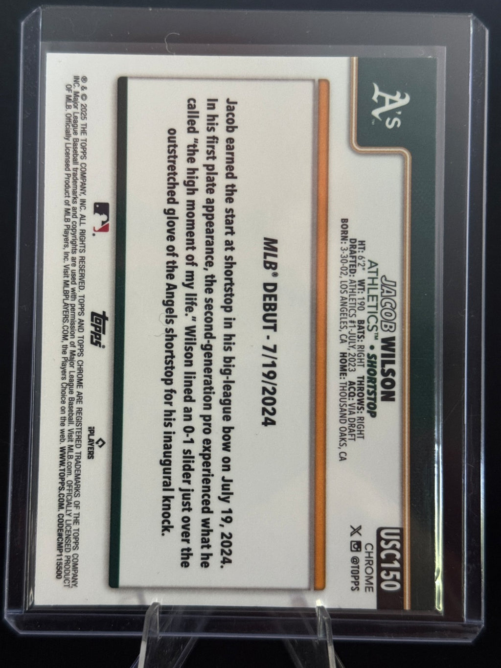 2025 Topps Chrome Update #USC150 Jacob Wilson Blue /150
