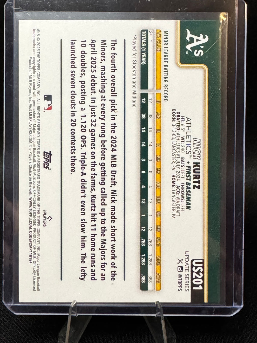 2025 Topps Update Nick Kurtz RC and RC Debut #US197 and US201 Athletics