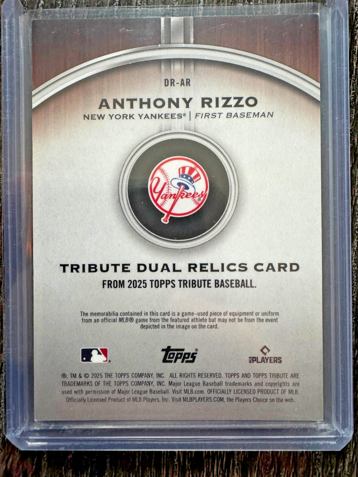 2025 Topps Tribute Dual Patch Anthony Rizzo Purple 03/50 DR-AR