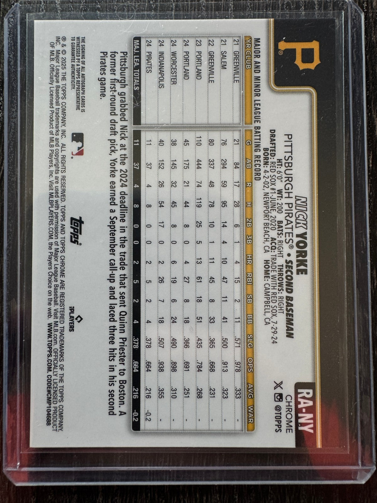 2025 Topps Chrome Nick Yorke Auto #RA-NY