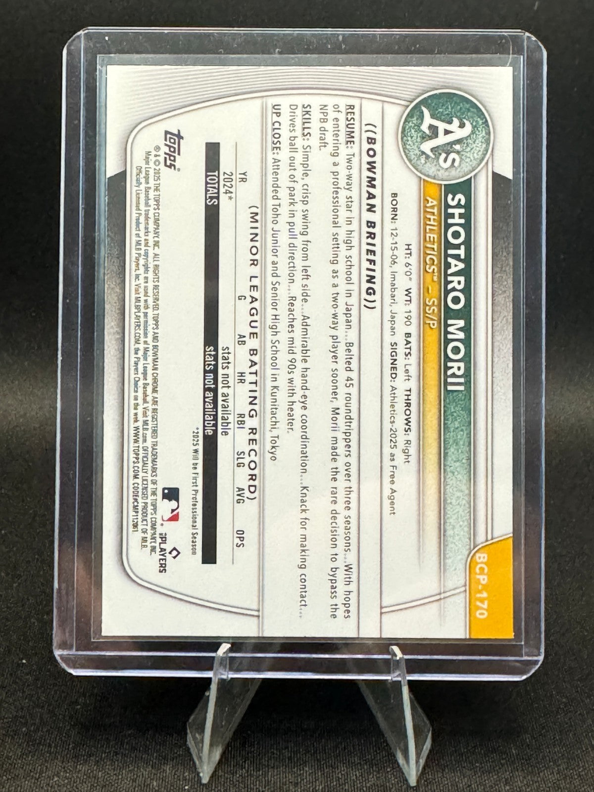 2025 Bowman Chrome - Prospects Shotaro Morii #BCP-170 Laser Refractor (RC)