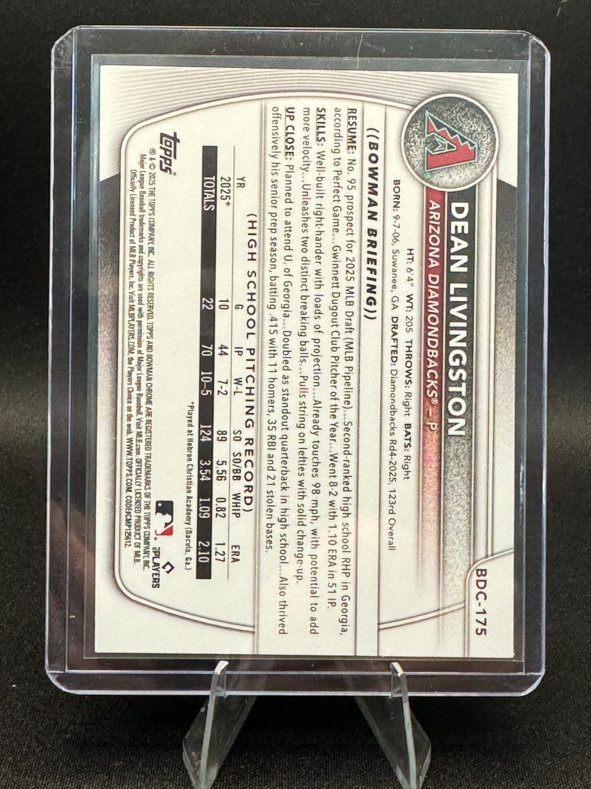 2025 Bowman Draft #BDC-175 Dean Livingston Chrome Laser Refractor