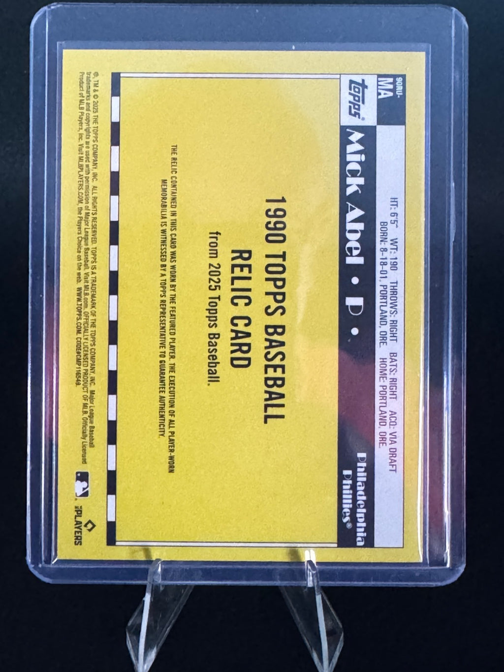 2025 Topps Update #90RU-MA Mick Abel 1990 Topps Baseball 35th Anniversary Relics