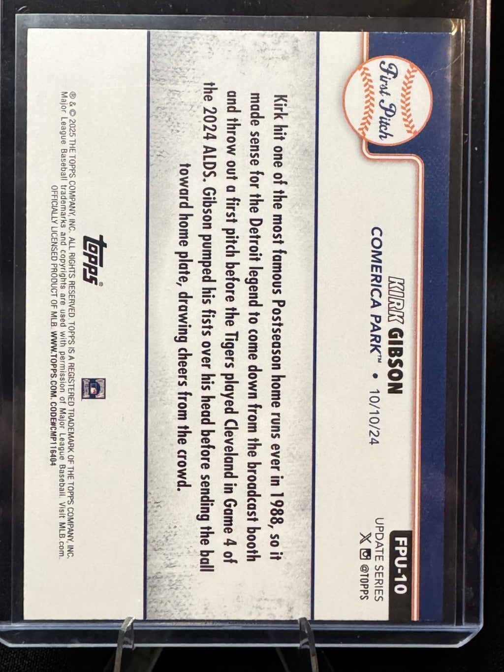 2025 Topps Update Kirk Gibson First Pitch Pink Foil Card #FPU-10 Tigers