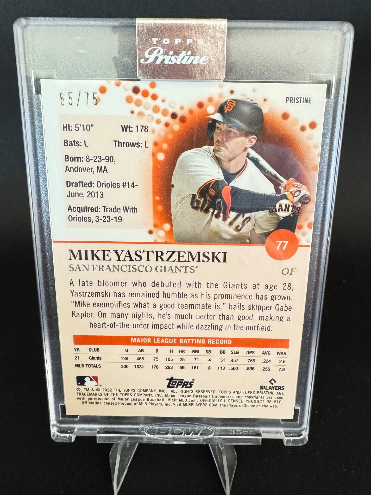 2022 Topps Pristine Encased Blue Refractor /75 Mike Yastrzemski #77