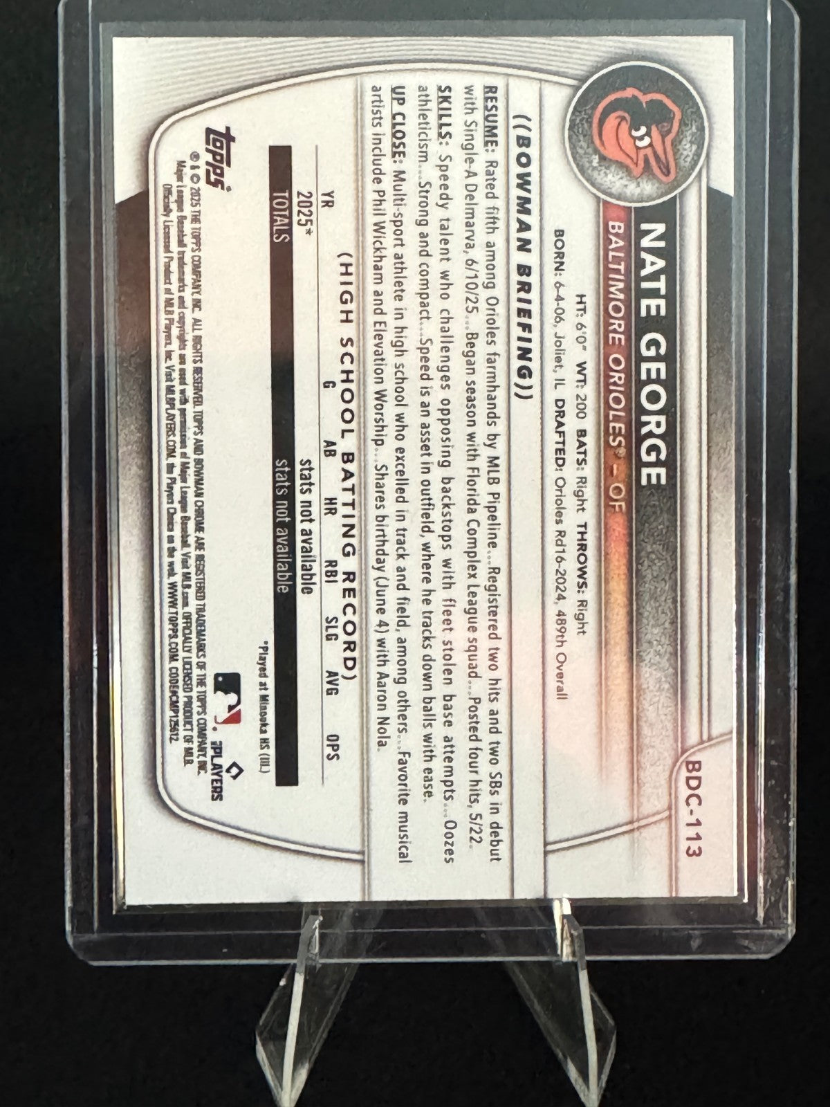 2025 Bowman Draft - Nate George #BDC-113 Sky Blue Refractor