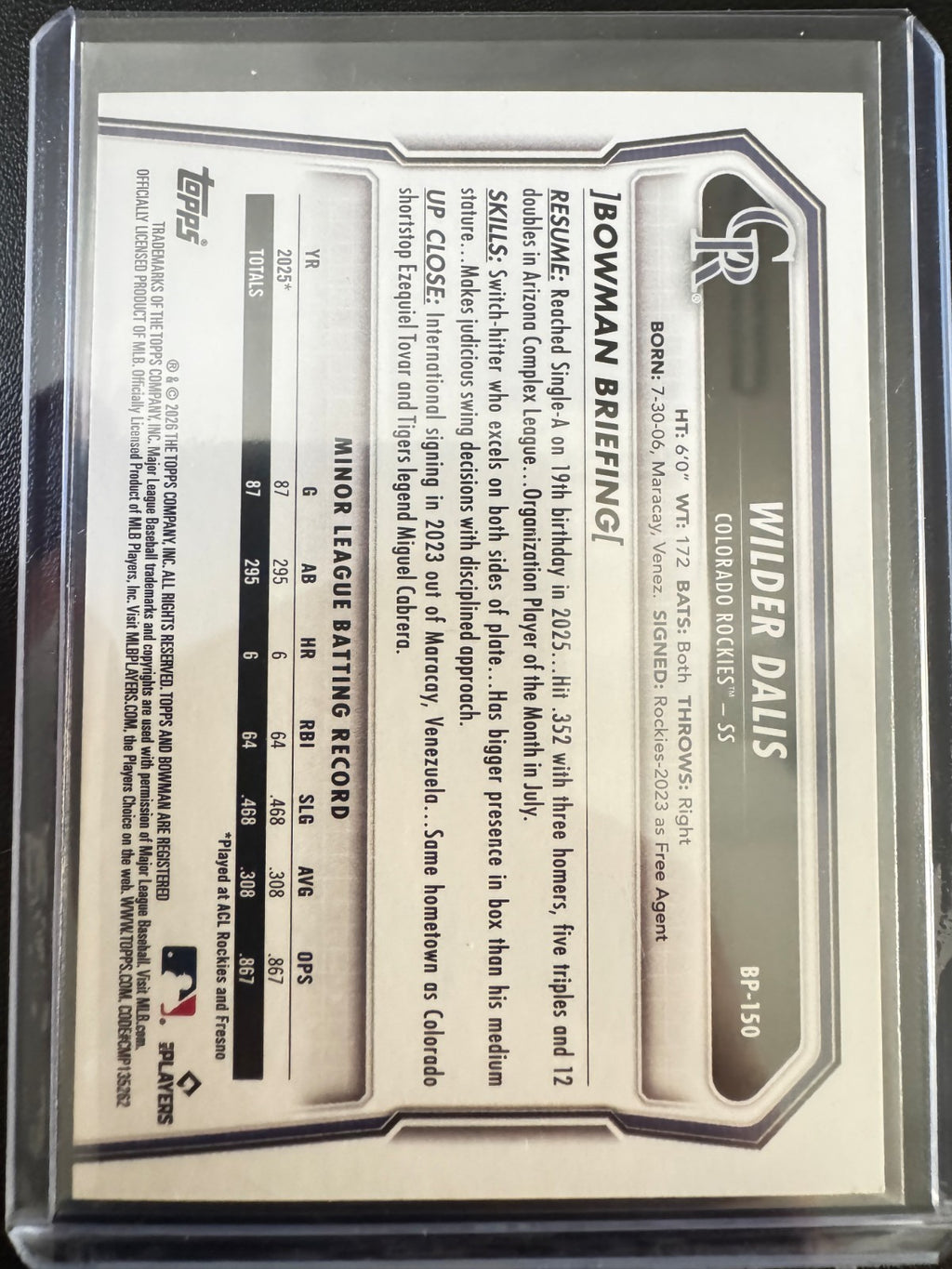 2026 Bowman 1st Bowman/Neon GREEN Wilder Dalis #BP-150 /399
