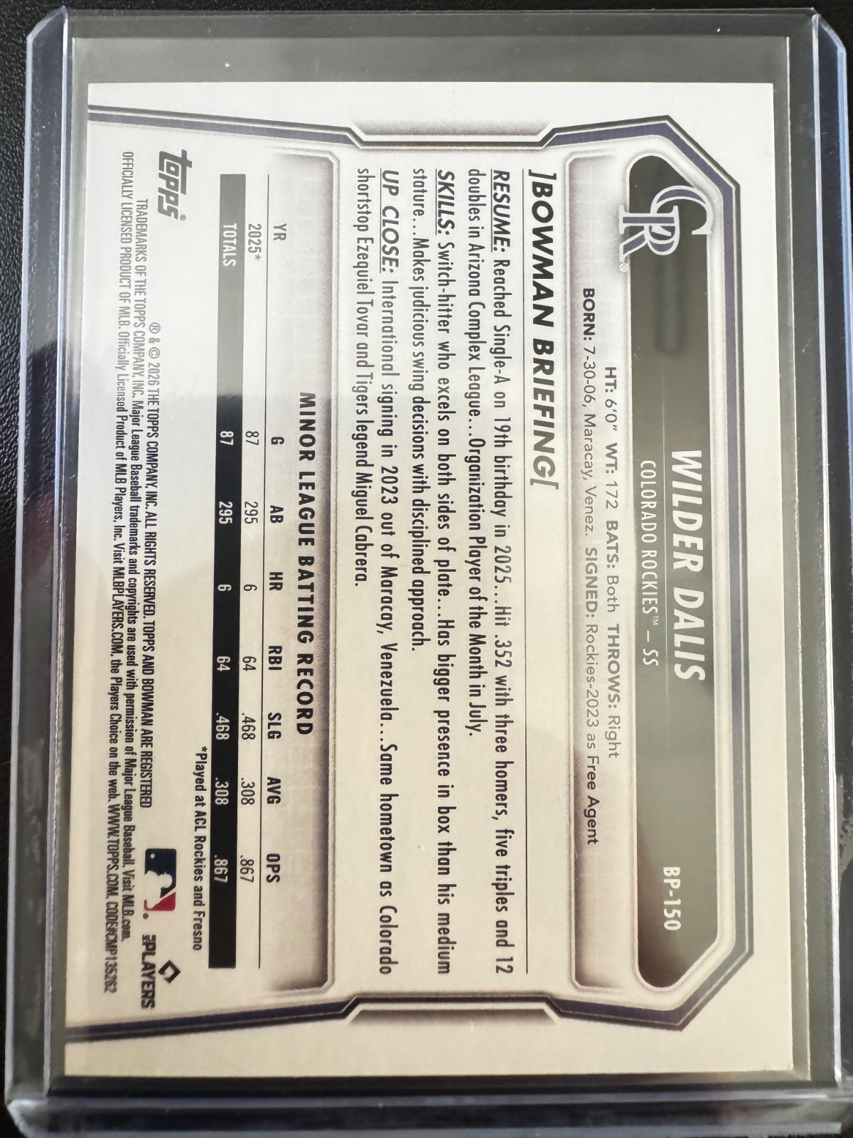 2026 Bowman 1st Bowman/Neon GREEN Wilder Dalis #BP-150 /399