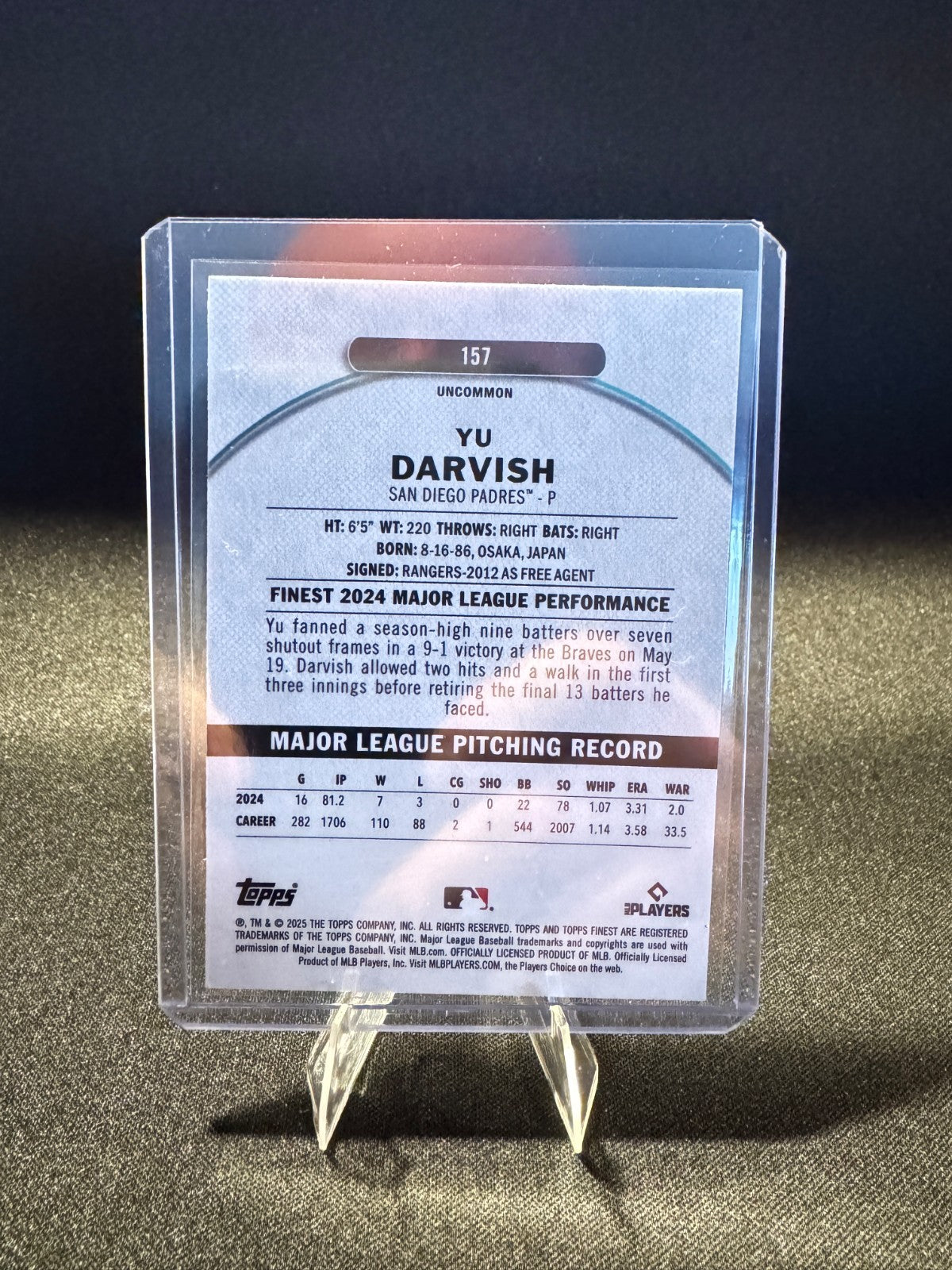 2025 Topps Finest YU DARVISH #157 Uncommon Sky Blue Refractor /250 Padres
