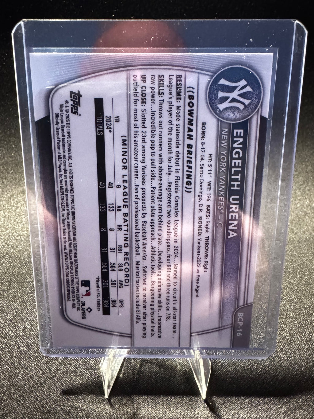 2025 Bowman Chrome Prospects Mojo Refractor Engelth Urena #BCP-16 Yankees