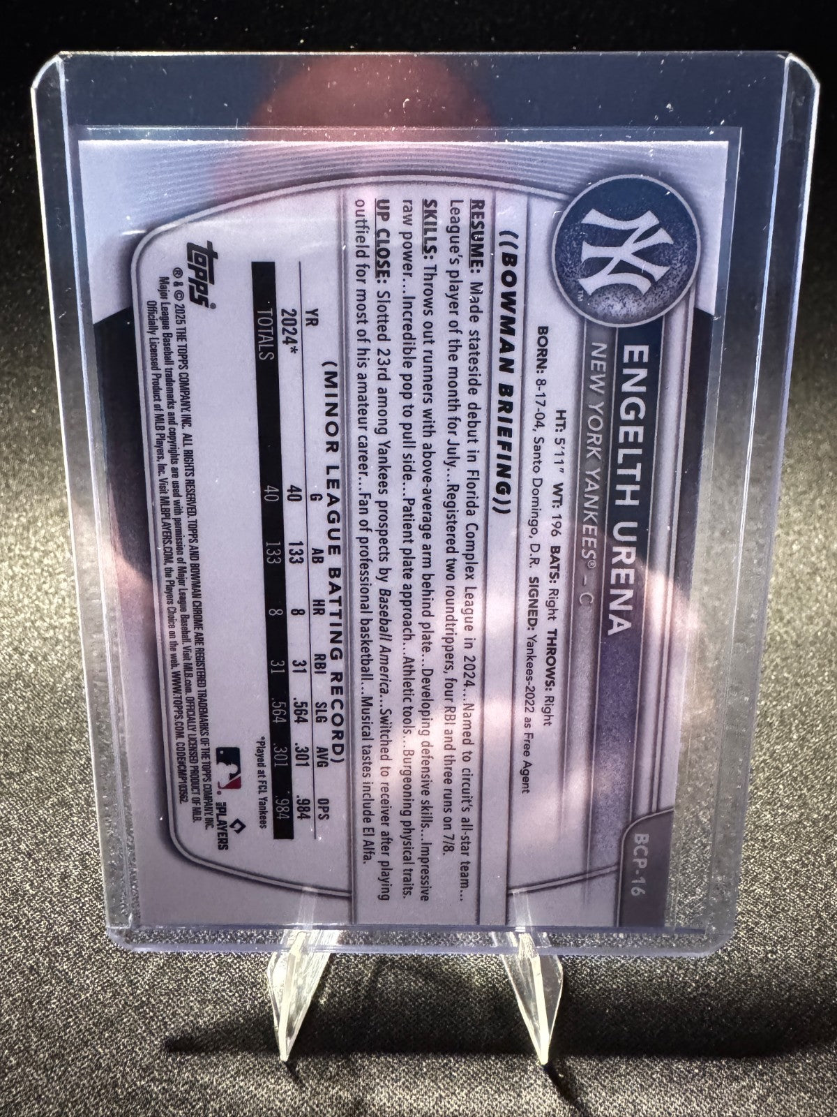 2025 Bowman Chrome Prospects Mojo Refractor Engelth Urena #BCP-16 Yankees