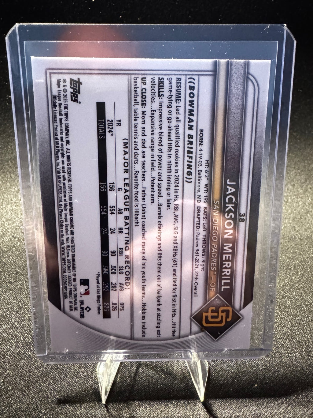 2025 Bowman Chrome Fuchsia Wave Refractors #38 Jackson Merrill Rookie 99/299