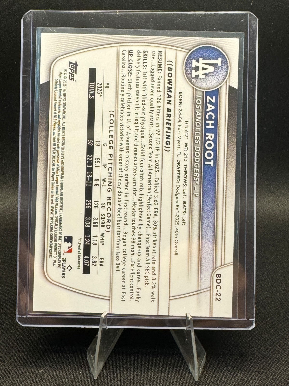 2025 Bowman Draft Chrome Laser Refractor - #BDC-22 Zach Root Los Angeles Dodgers