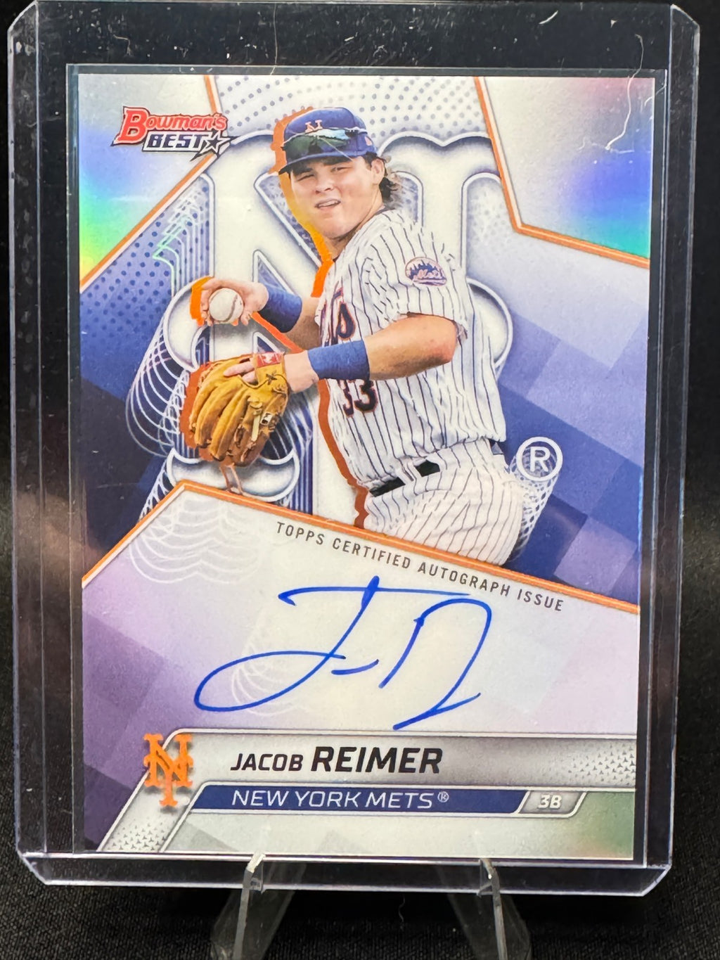 2025 Bowman's Best #B25-JR Jacob Reimer, Mets Best of '25 Auto On-Card Refractor
