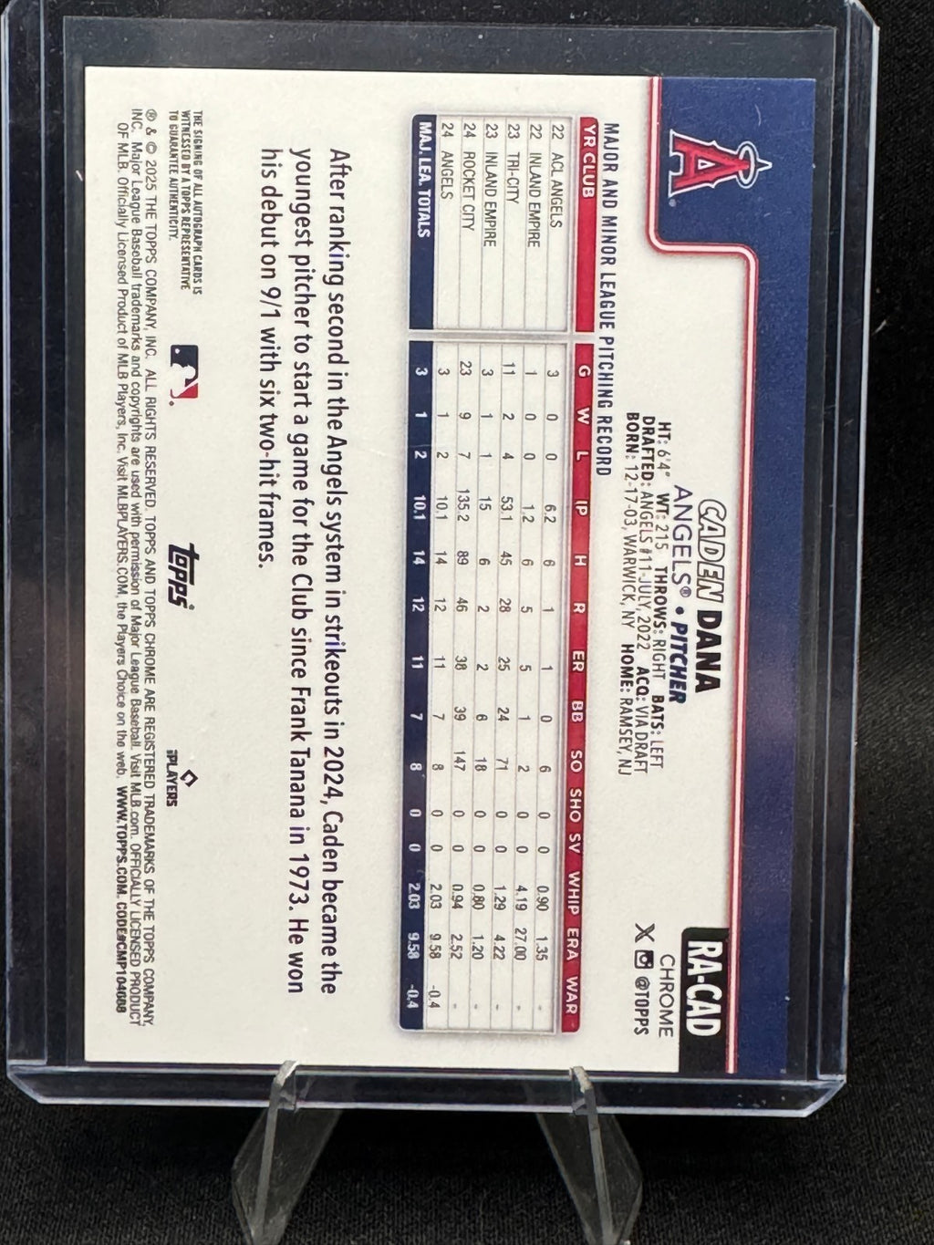 2025 Topps Chrome Logofractor Caden Dana Rookie Orange Auto 21/25 SP Angels RC