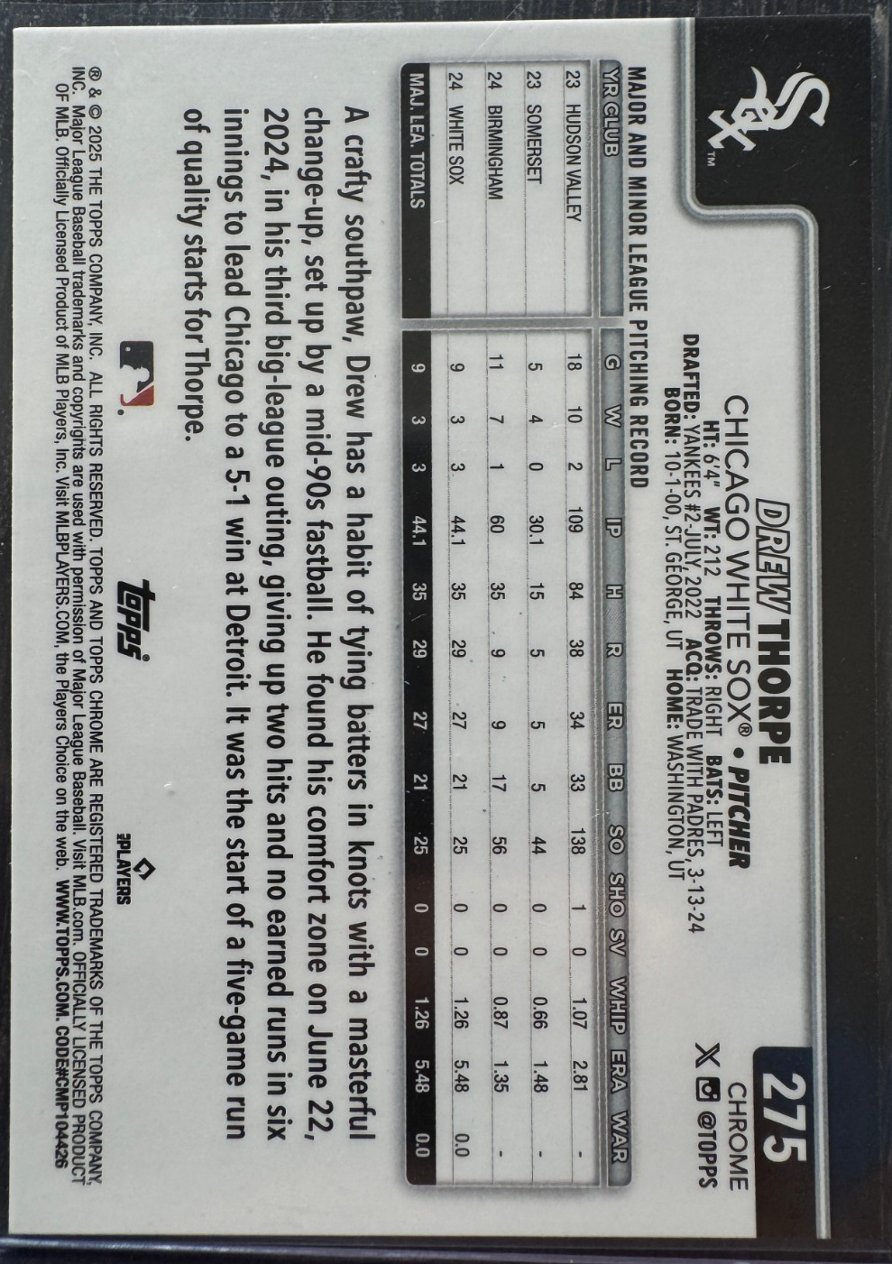 2025 Topps Chrome Drew Thorpe Blue Lava /150