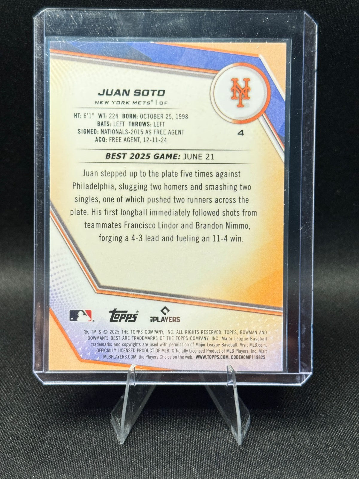 2025 Bowman's Best Juan Soto Blue Refractor #/150 New York Mets