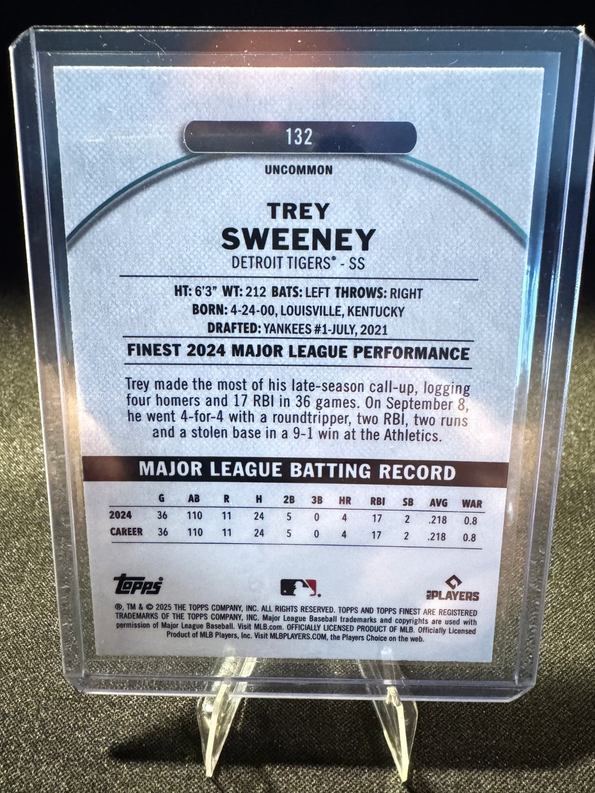 2025 Topps Finest Trey Sweeney Uncommon Magenta RC /300 Detroit Tigers