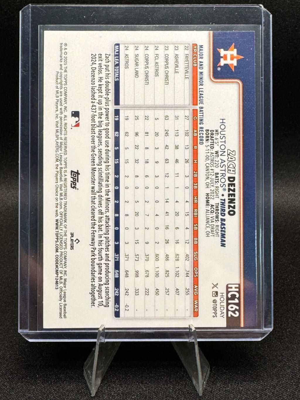 2025 Topps Holiday Purple Chrome Refractor - Zach Dezenzo #HC162 /299 (RC)
