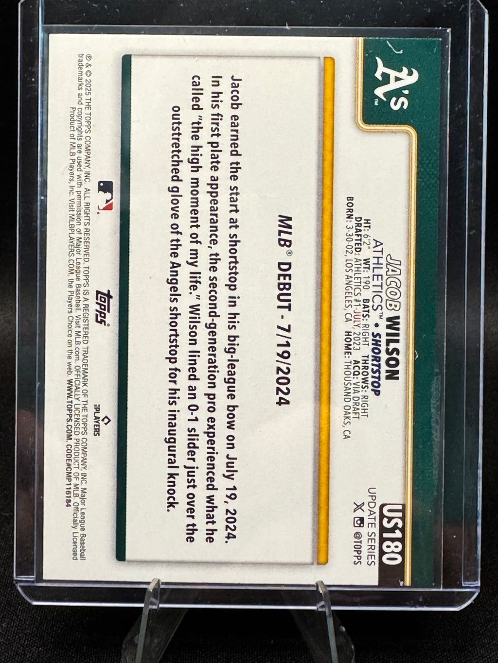 2025 Topps Update Series - Rookie Debut Jacob Wilson #US180 Holiday (RC)