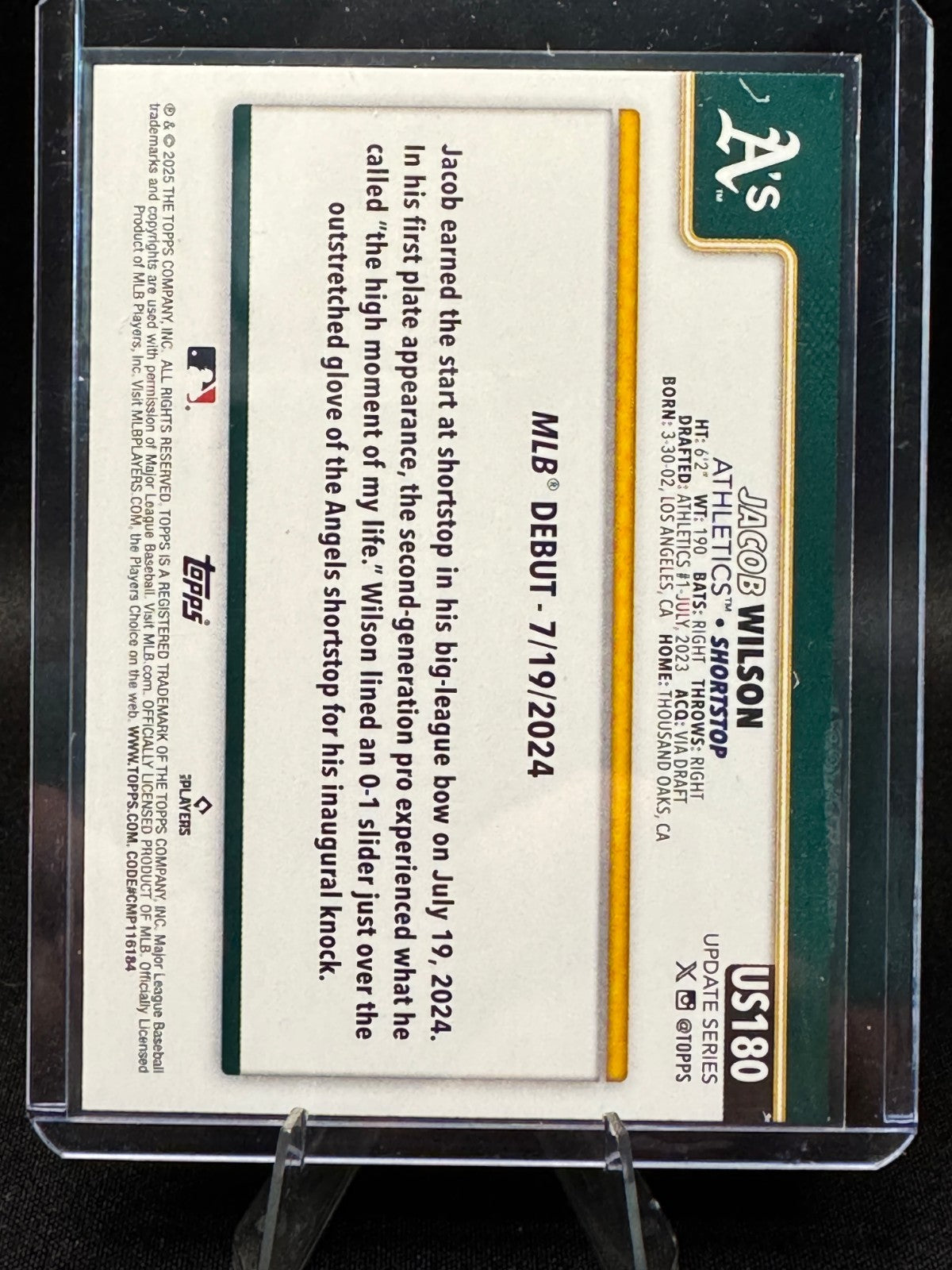 2025 Topps Update Series - Rookie Debut Jacob Wilson #US180 Holiday (RC)