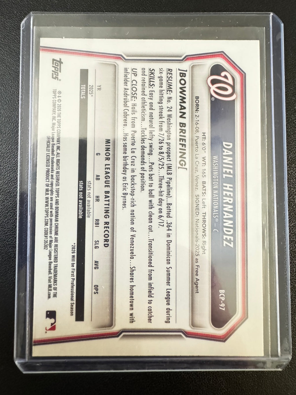 2026 Bowman Daniel Hernandez 1st Chrome Prospect Fuchsia Wave /199 #BCP-97